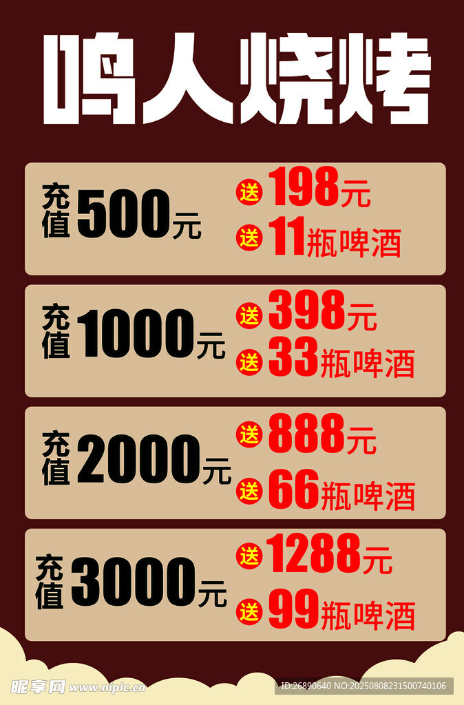 鸣人烧烤优惠套餐价格表