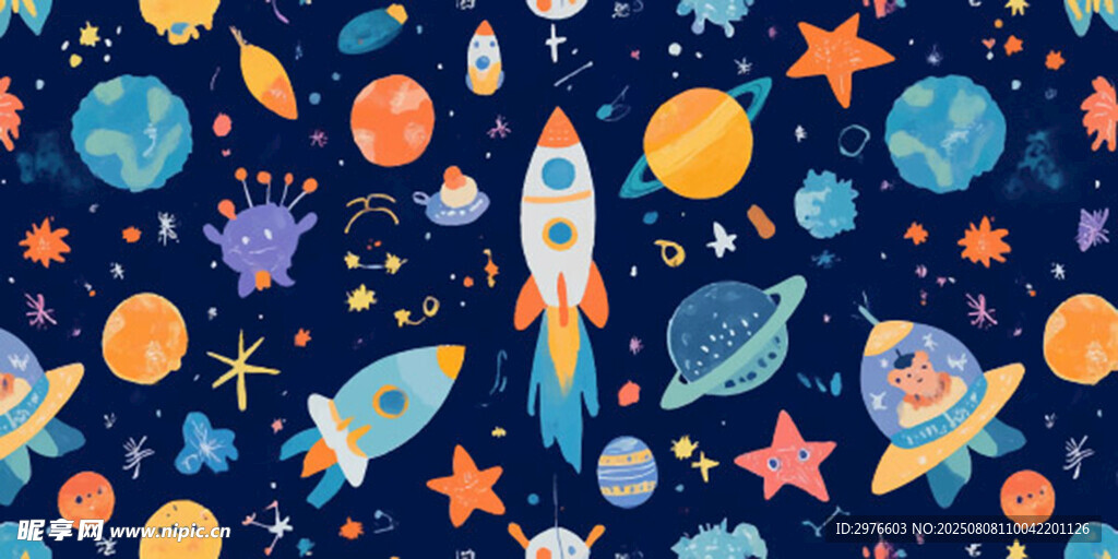 梦幻宇宙飞船与星球图案