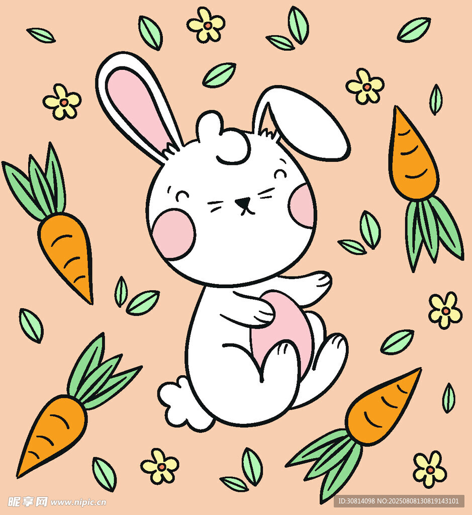 可爱兔子与胡萝卜插画