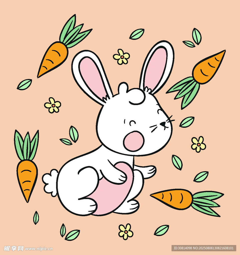 可爱白兔与胡萝卜插画