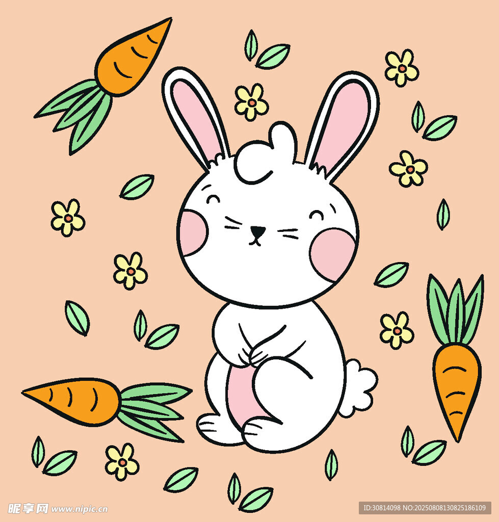 可爱白兔与胡萝卜插画
