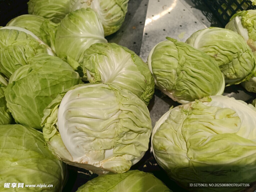 新鲜圆白菜堆叠
