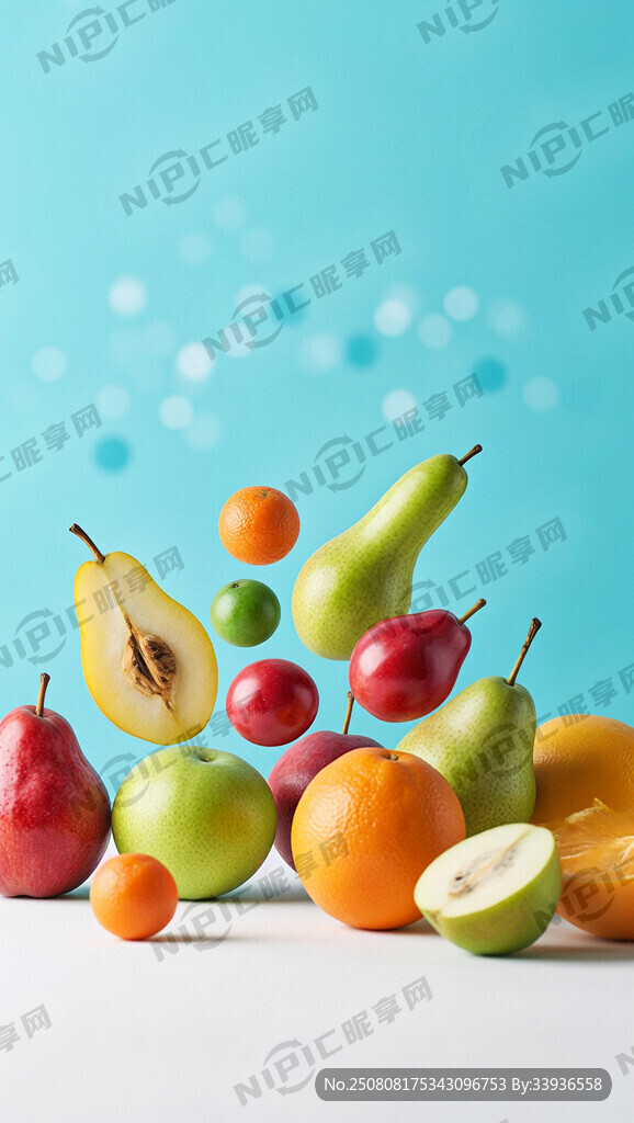 简约清爽欧美风湖兰色底水果图