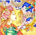 古风女子与奇幻元素插画装修饰画