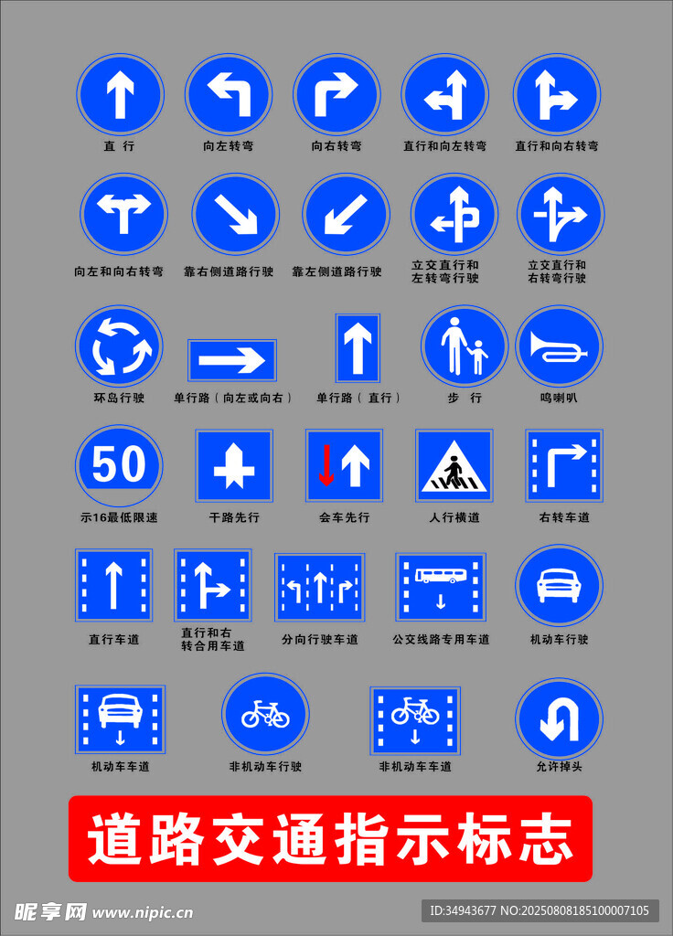 道路交通指示标志集合标识牌