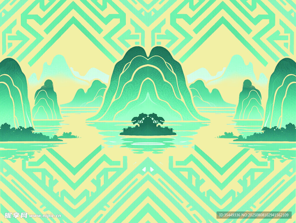 中式山水几何图案背景