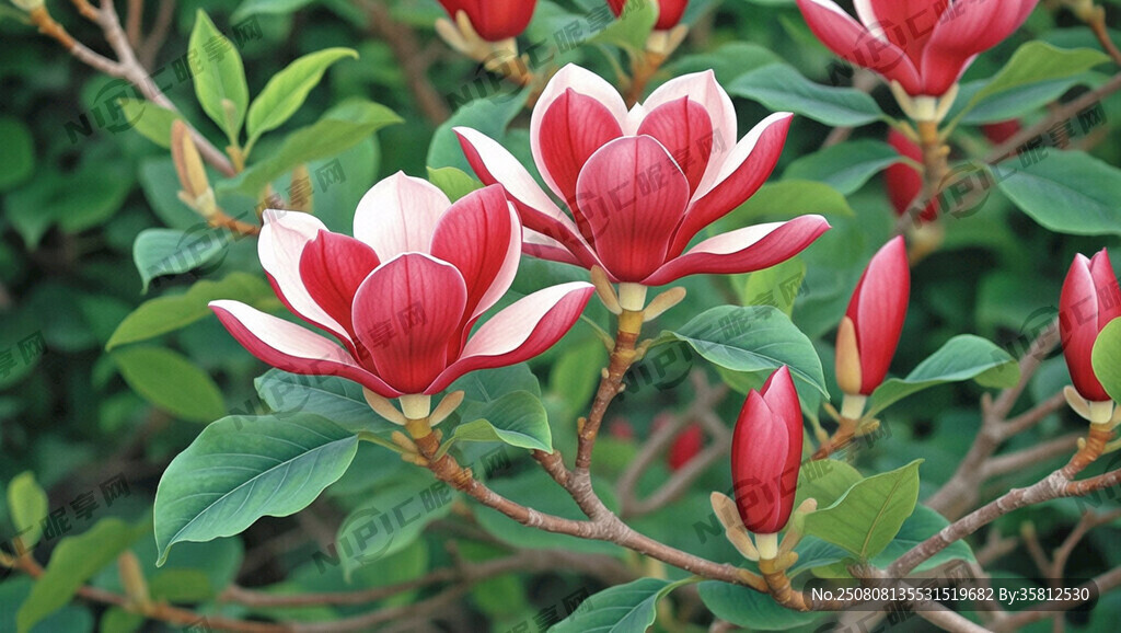 红玉兰花 工笔 花要小一点