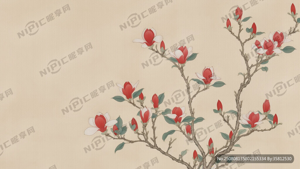 红玉兰花 工笔画 花要小一点
