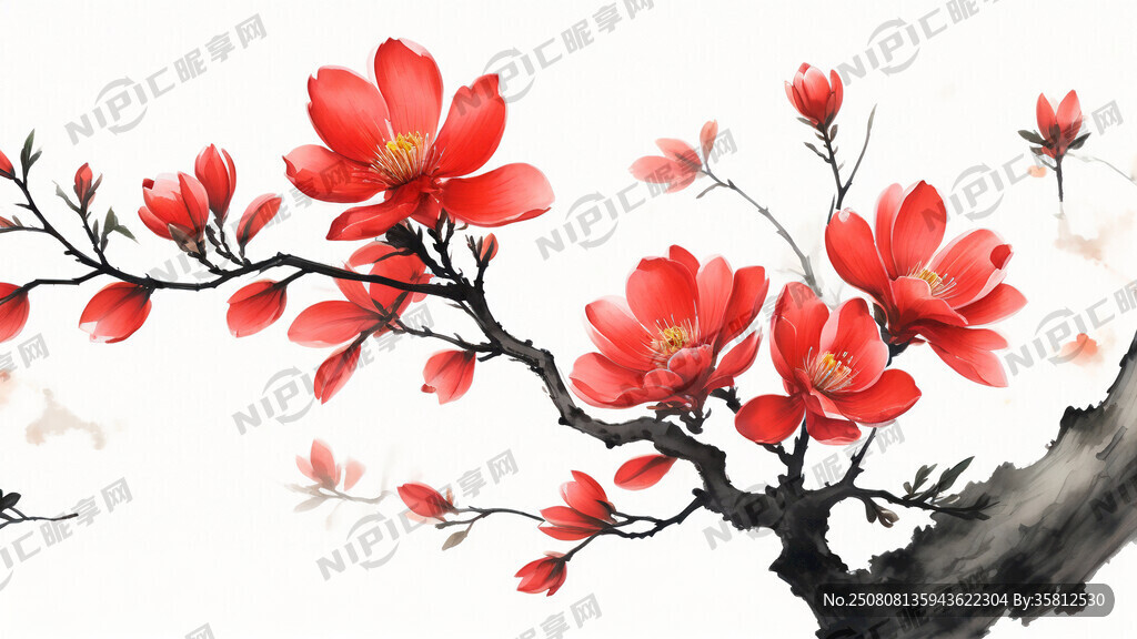 红玉兰花 工笔画 花要小一点
