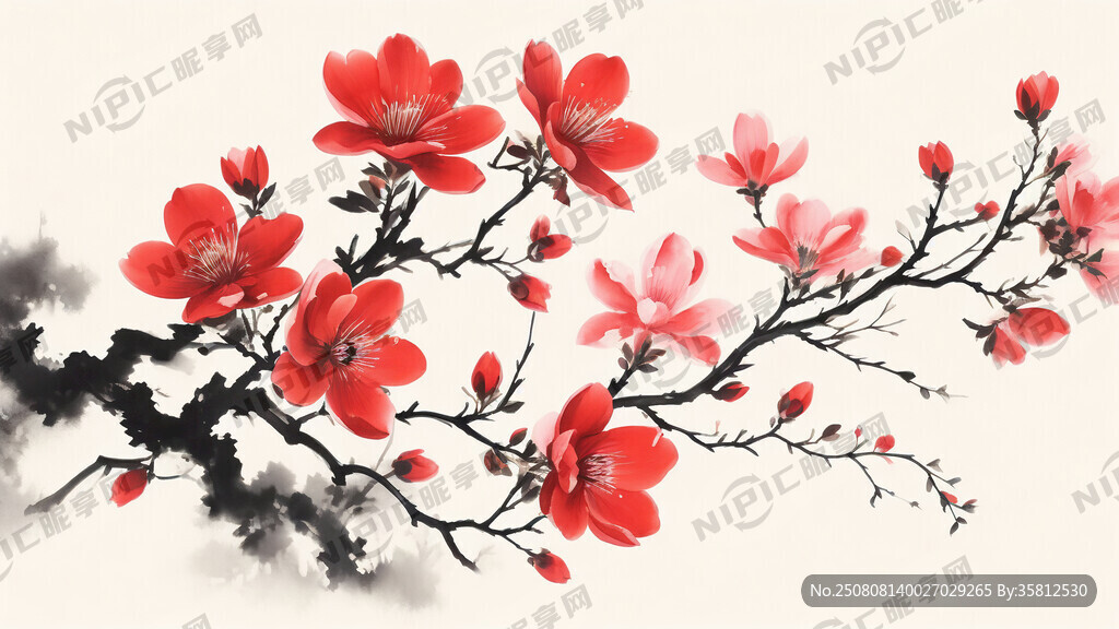 红玉兰花 工笔画 花要小一点