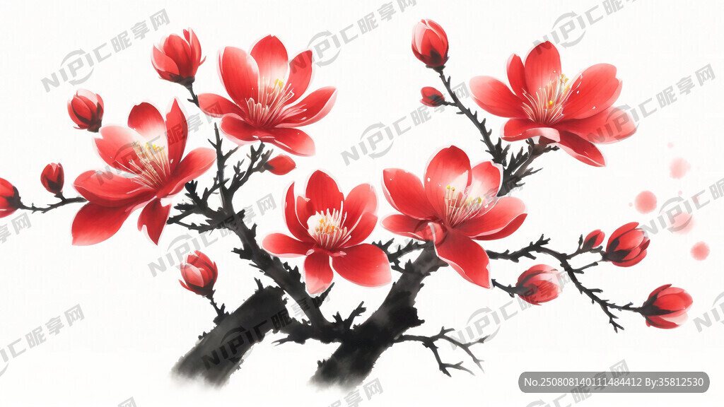 红玉兰花 工笔画 花要小一点