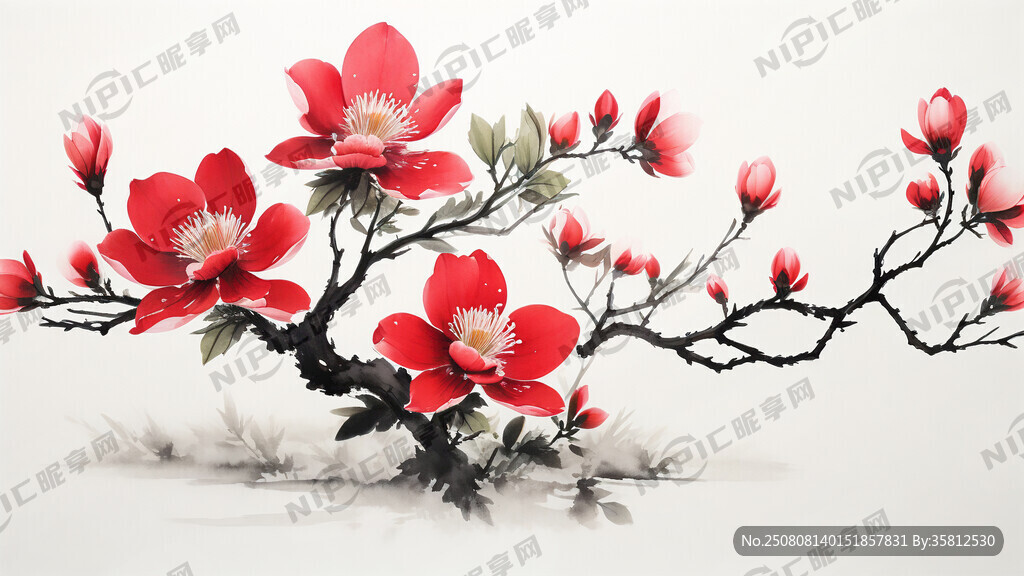 红玉兰花 工笔画 花要小一点