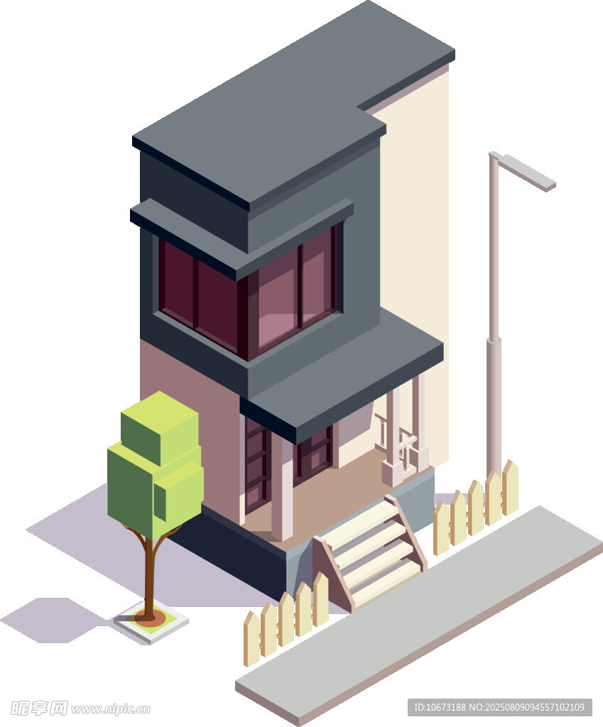 街角的精致等距建筑小屋