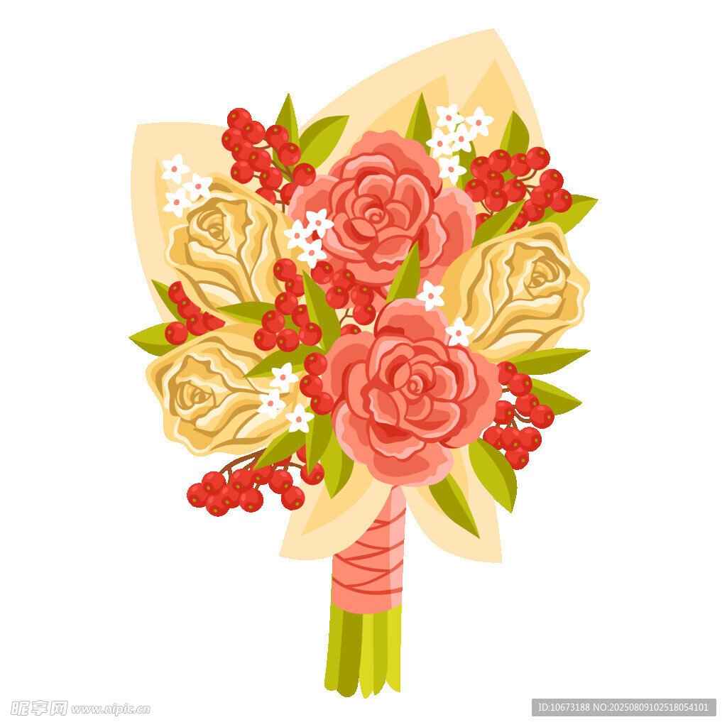 精美花卉手捧花插画