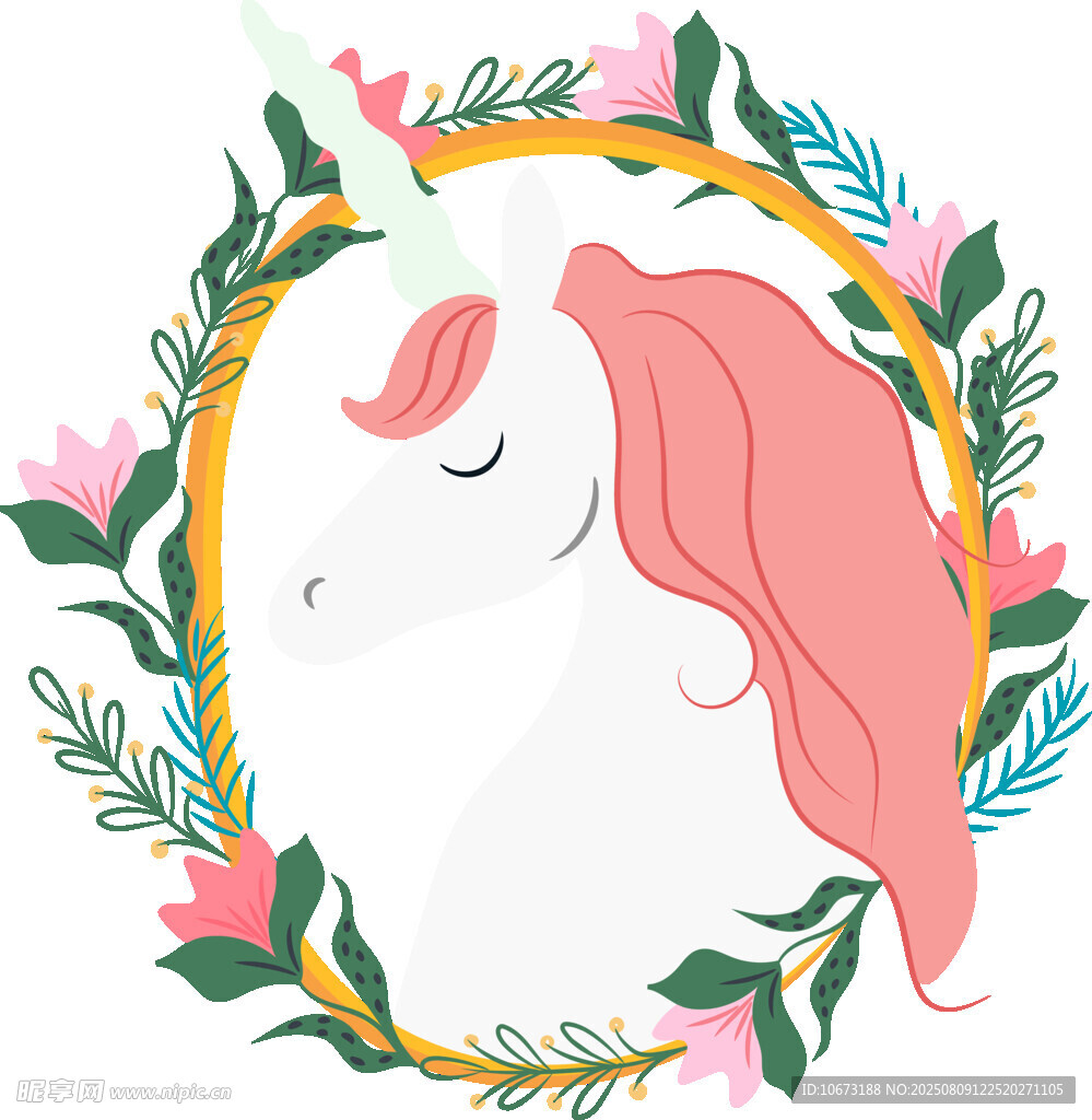 独角兽花环插画