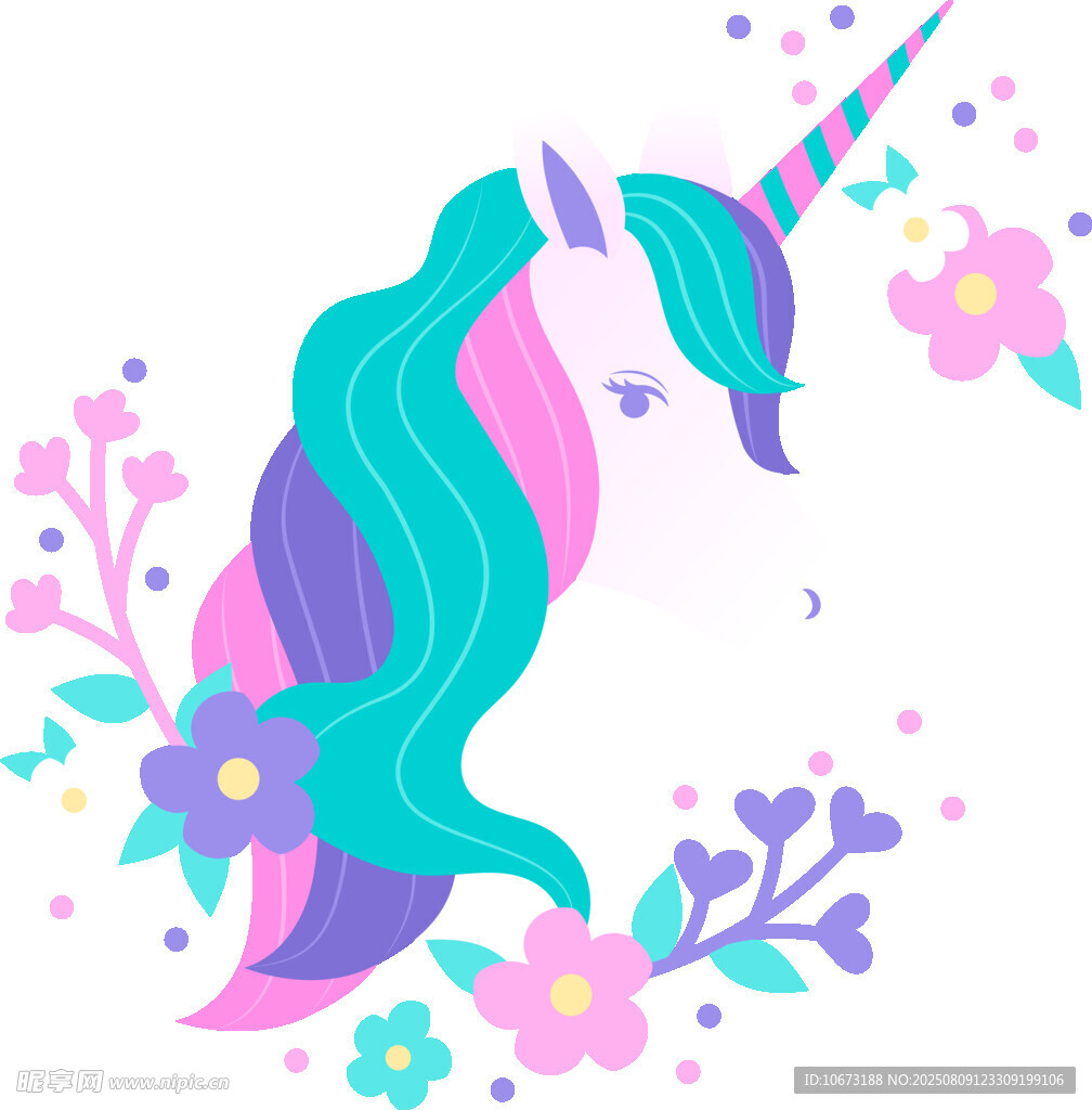 梦幻独角兽花卉插画
