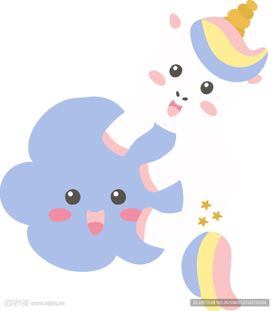 可爱云朵与独角兽插画