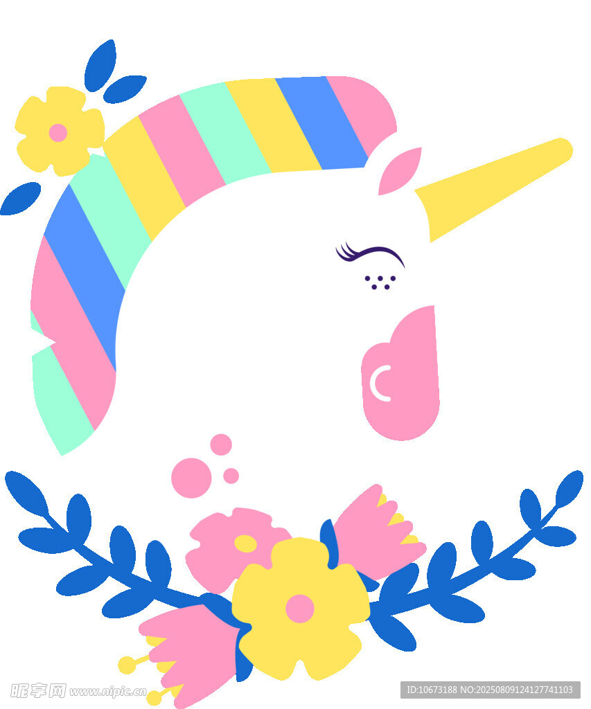 梦幻独角兽花卉装饰图