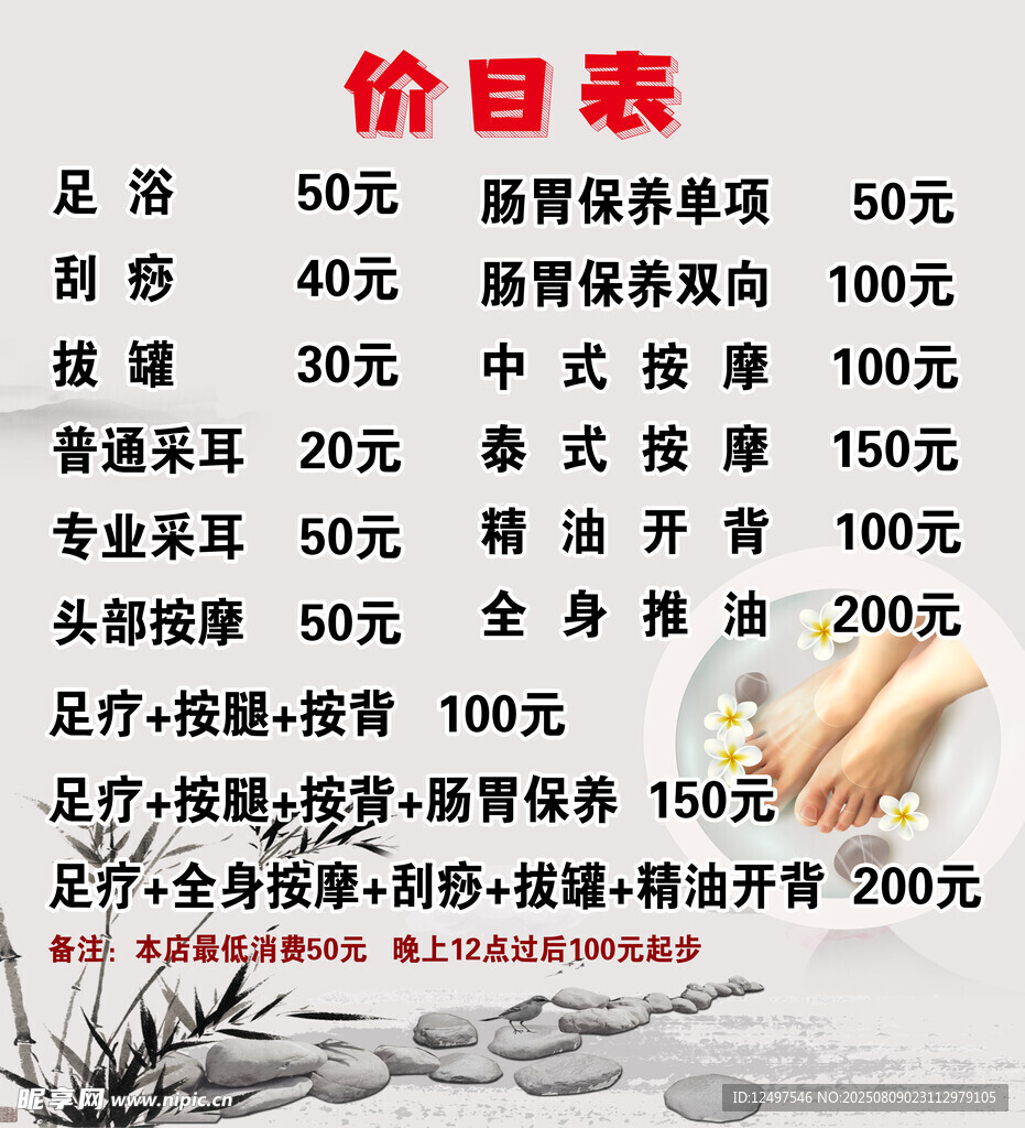 美容美发价目表展示