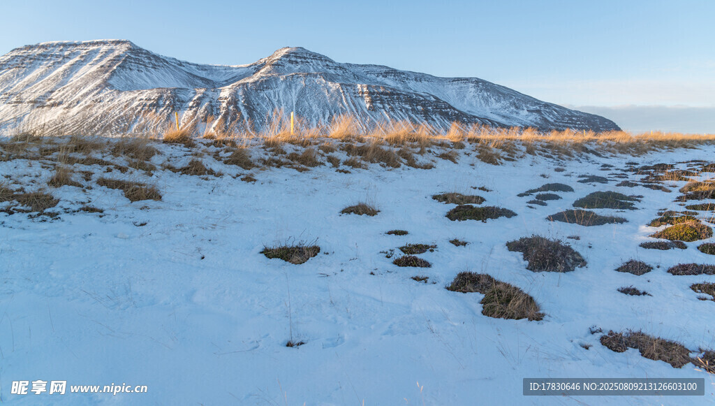 雪山下的荒野雪地景观