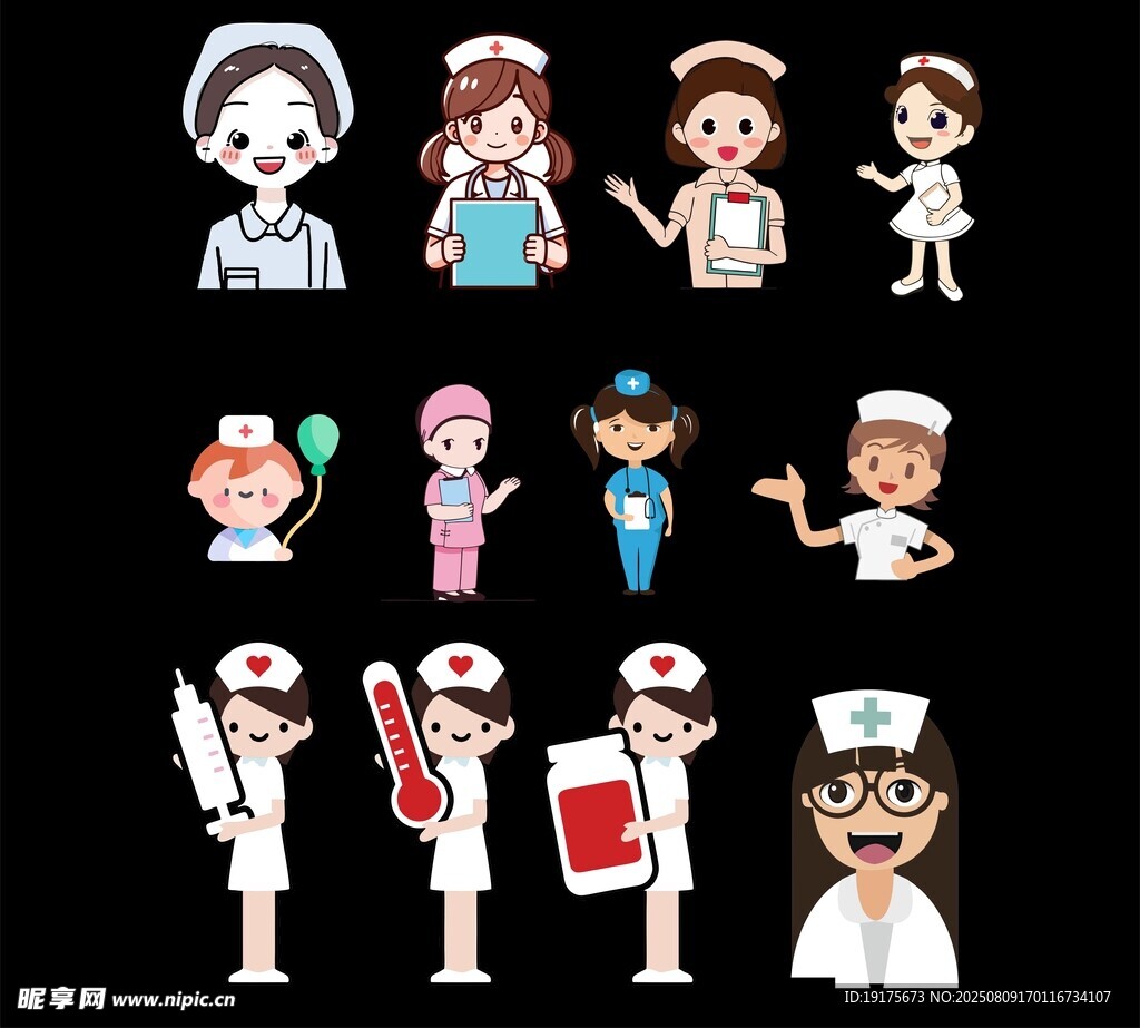多样医护人员卡通形象