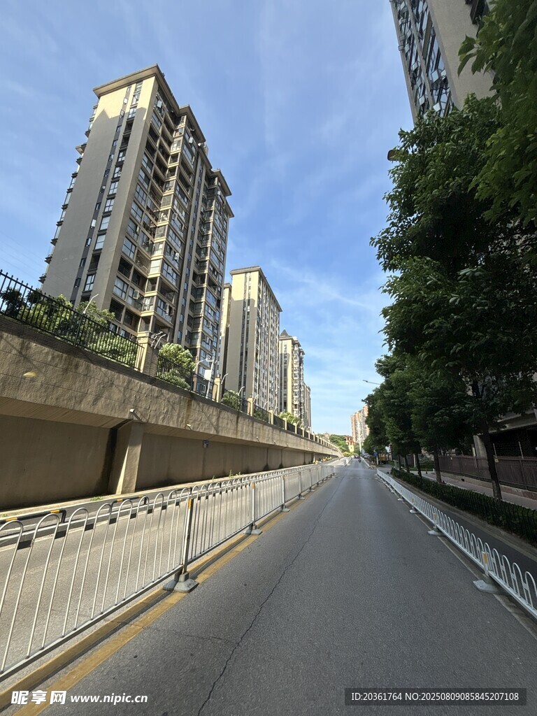 城市道路旁的高楼景观