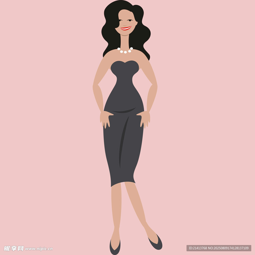 优雅黑衣女士时尚插画