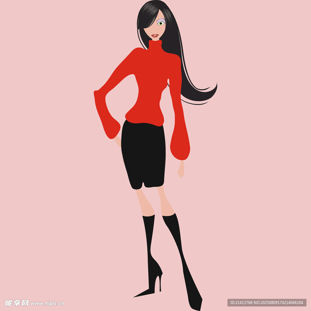 时尚红衣女子优雅站姿