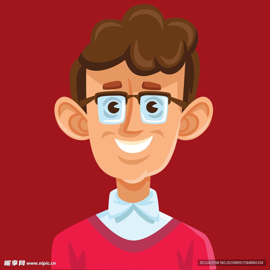戴眼镜的红衣微笑男孩