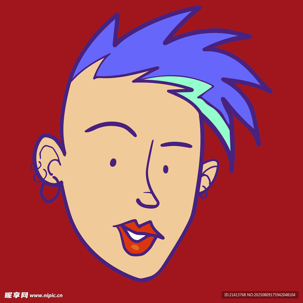蓝发个性卡通人物头像
