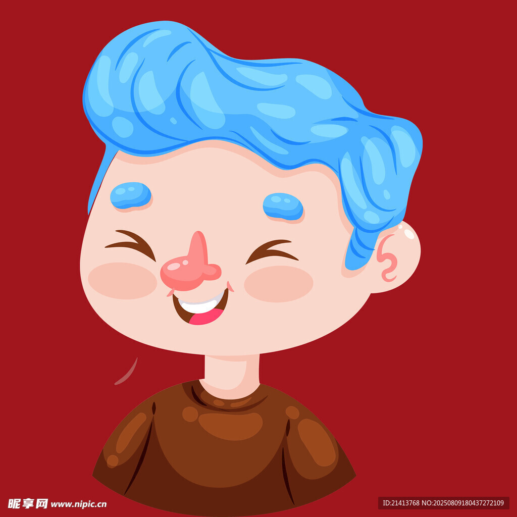 蓝发微笑卡通男孩