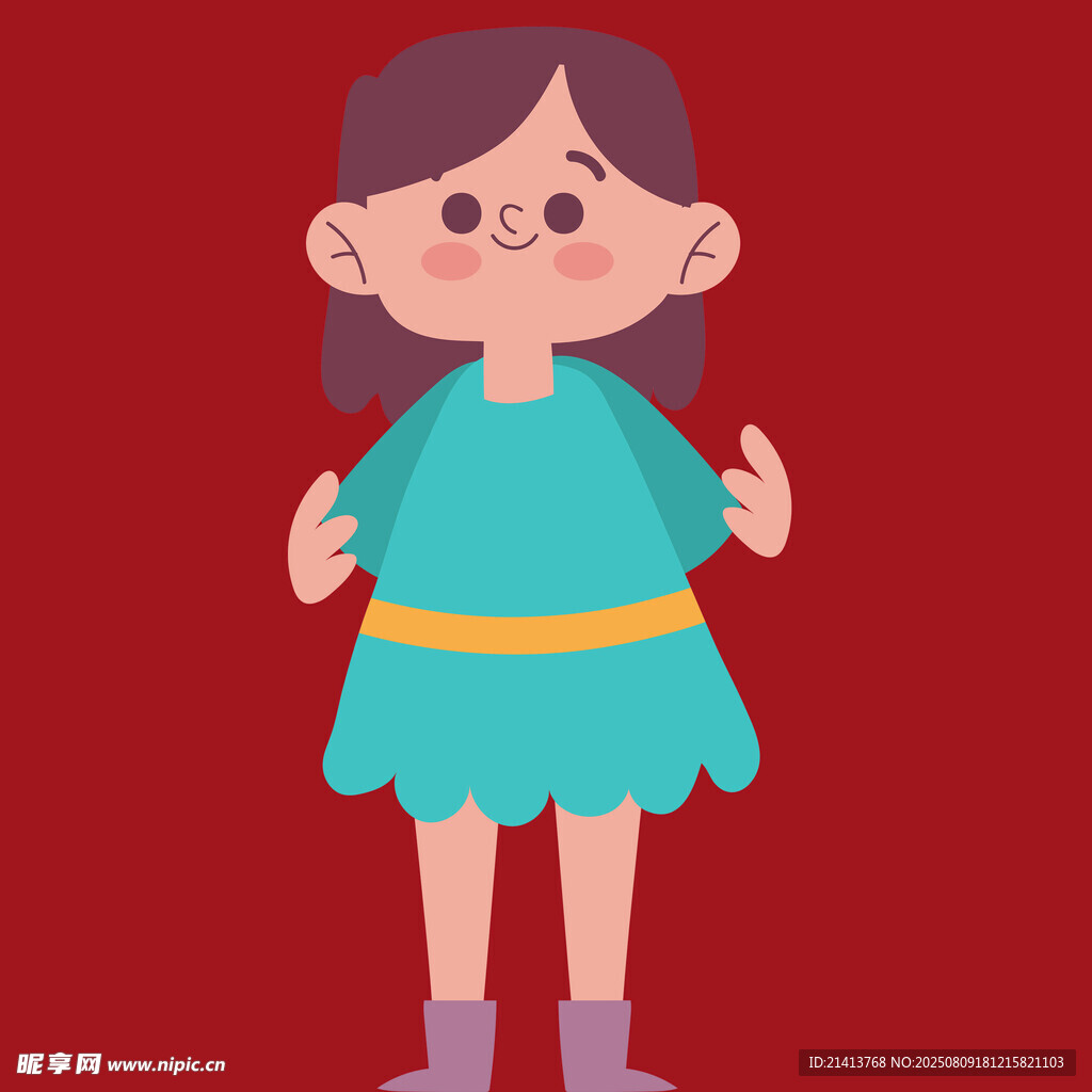 穿蓝裙的可爱小女孩