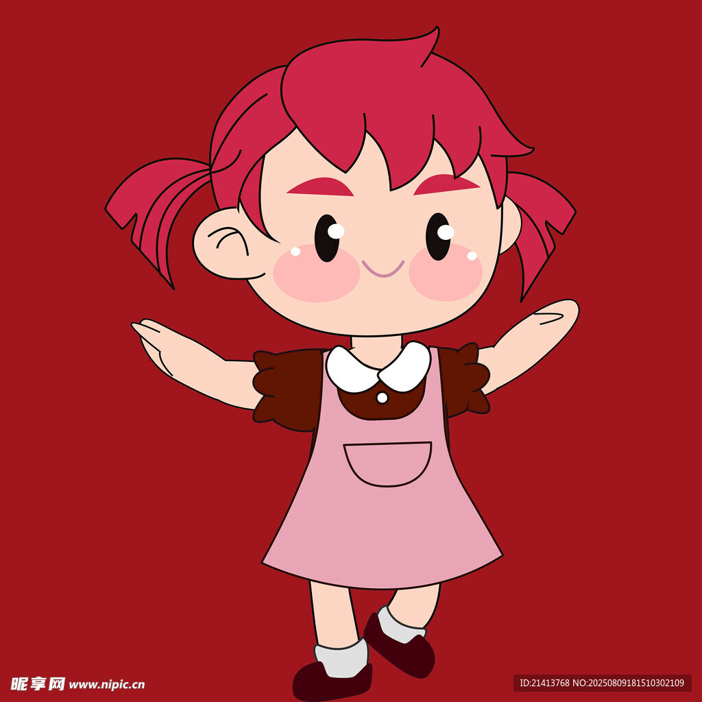 红衣双马尾女孩欢快起舞