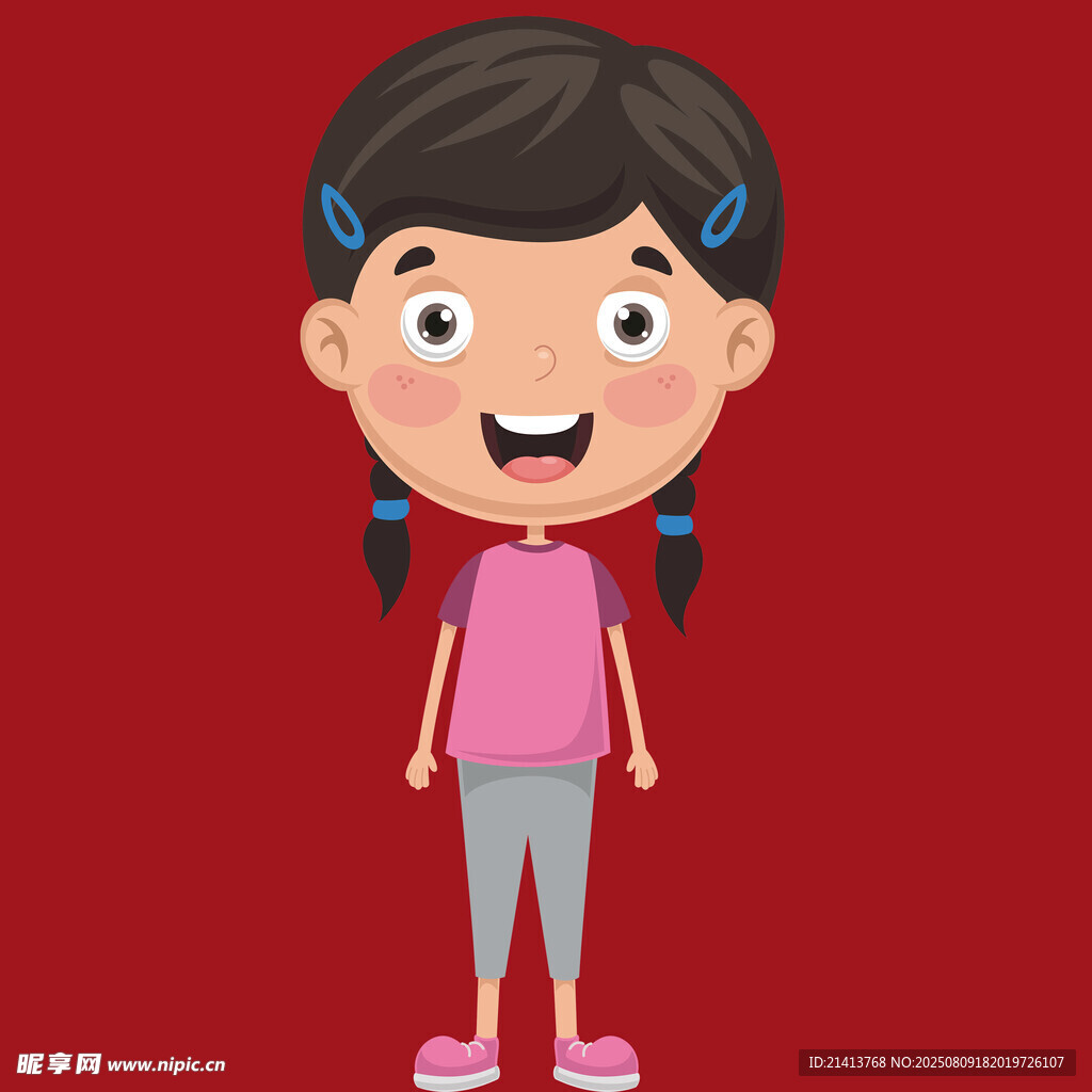 扎双马尾的快乐小女孩