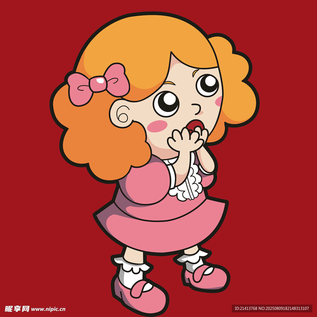 惊讶的粉色裙小女孩