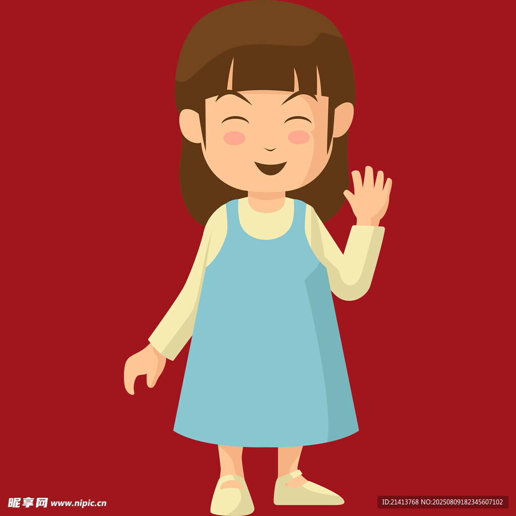 挥手小女孩卡通形象