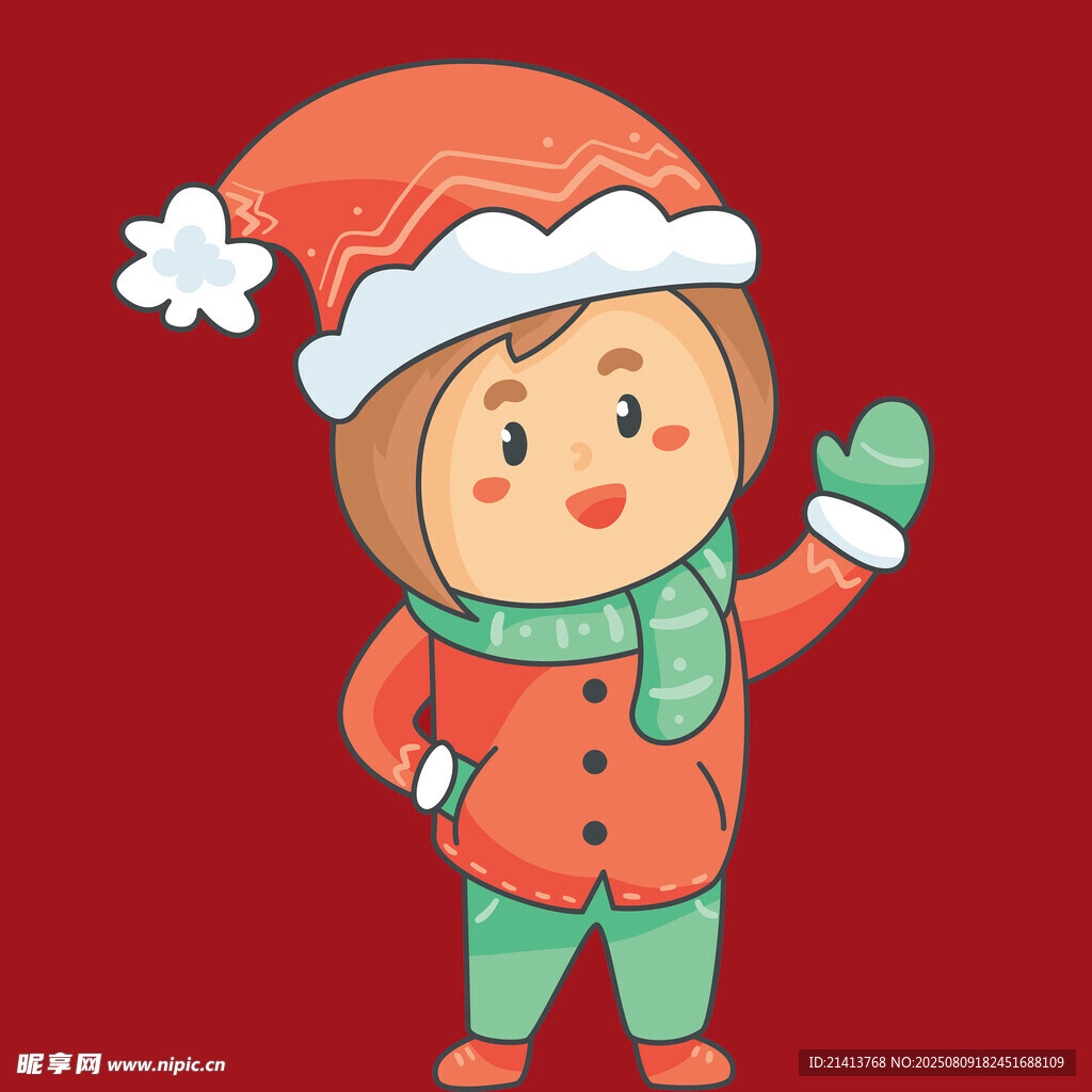 戴圣诞帽的可爱红衣小孩