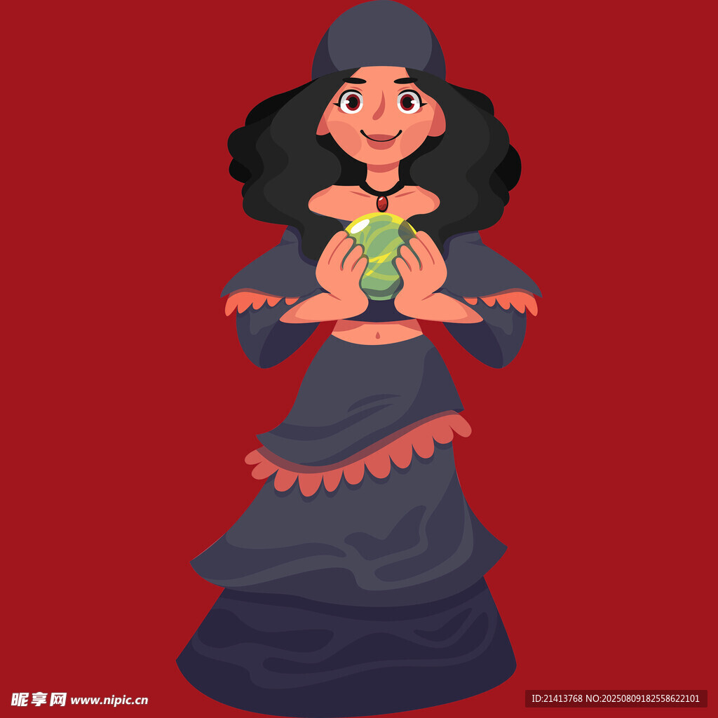 神秘女巫手持绿植