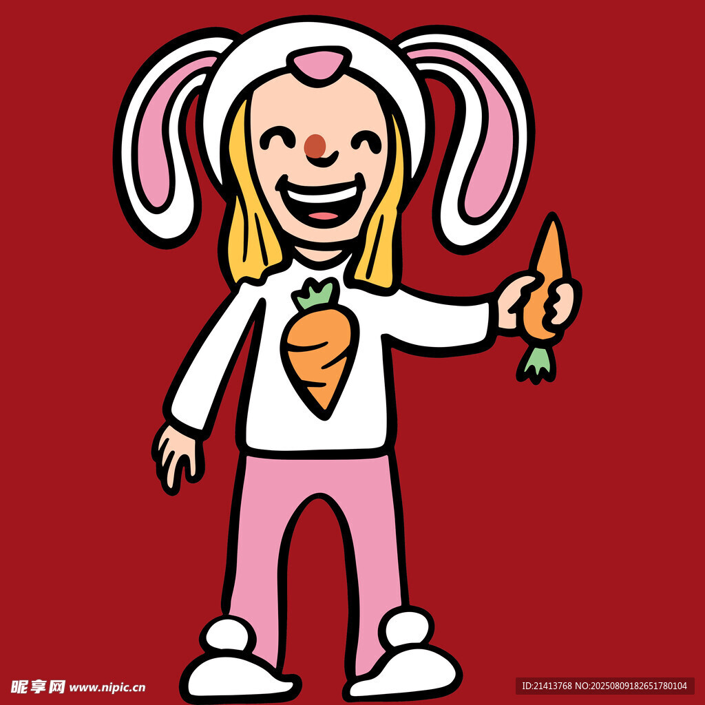 手持胡萝卜的可爱兔耳女孩