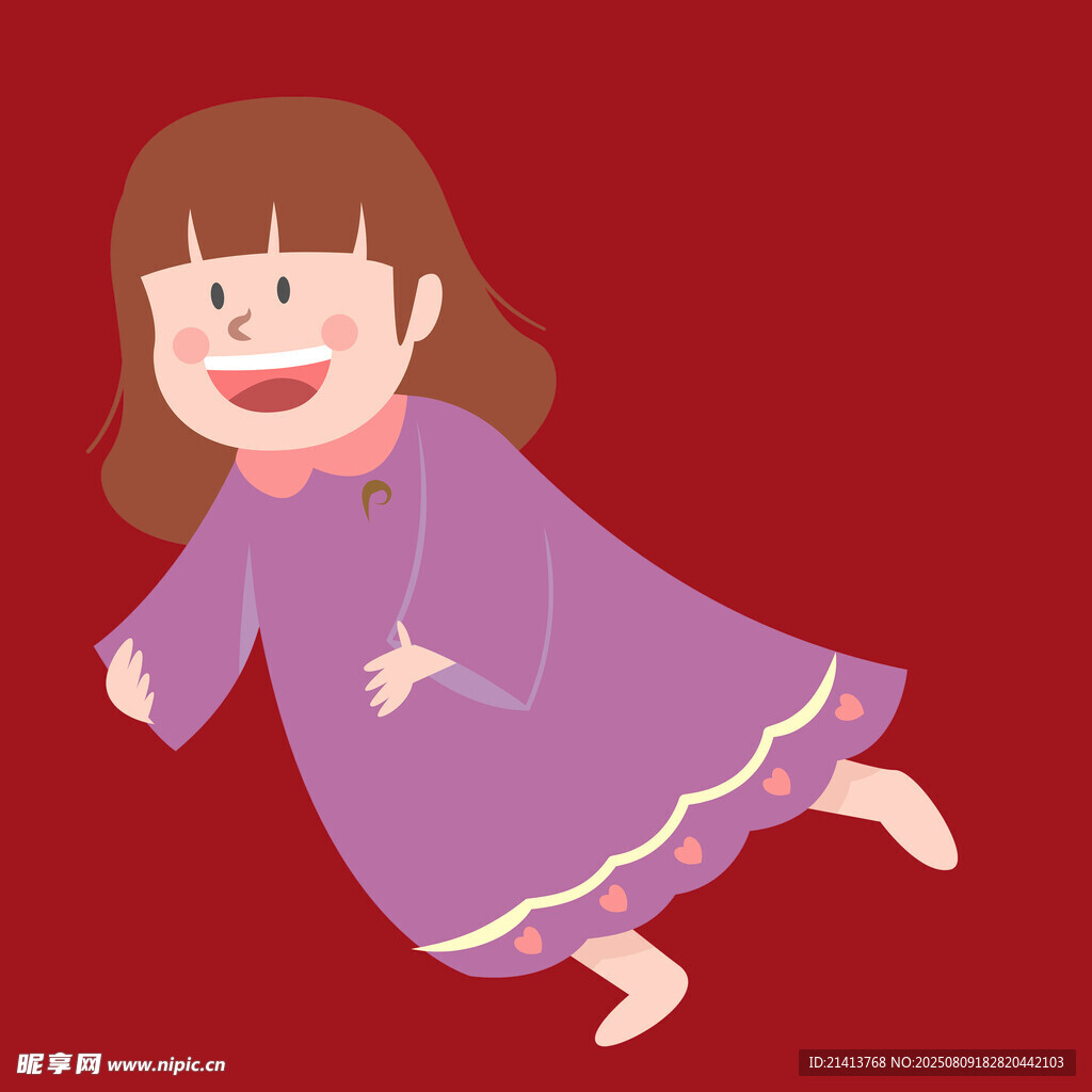 穿紫衣开心飞行的小女孩