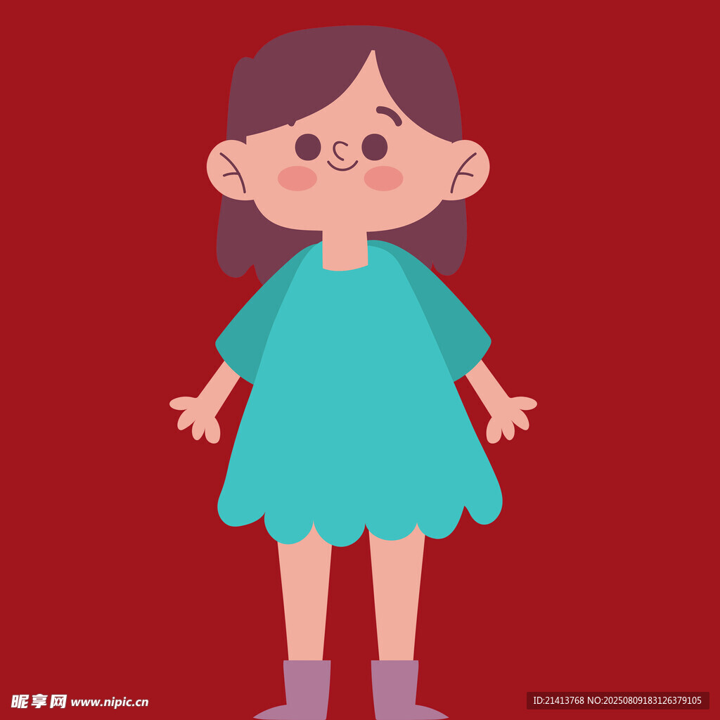 穿蓝裙的可爱小女孩