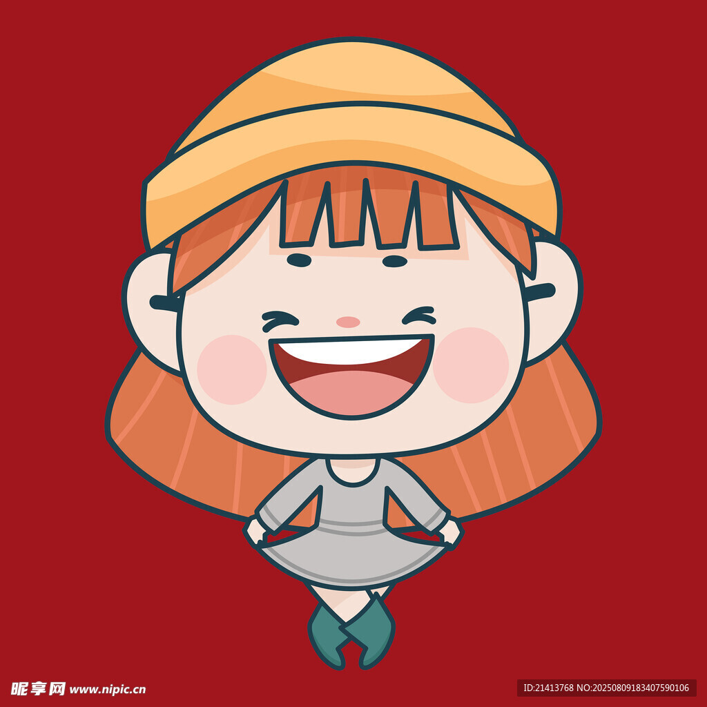 戴帽微笑的卡通红发女孩