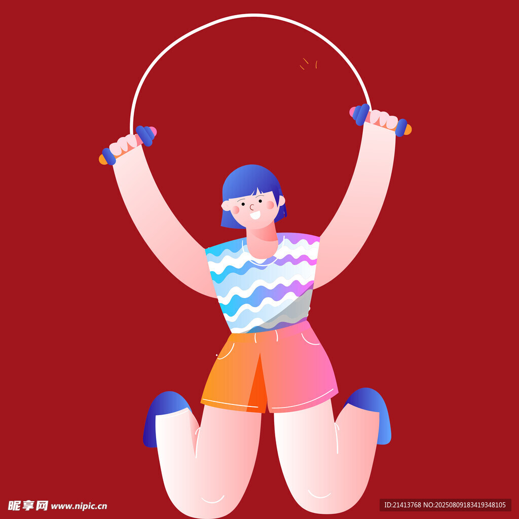 女孩欢快跳绳瞬间