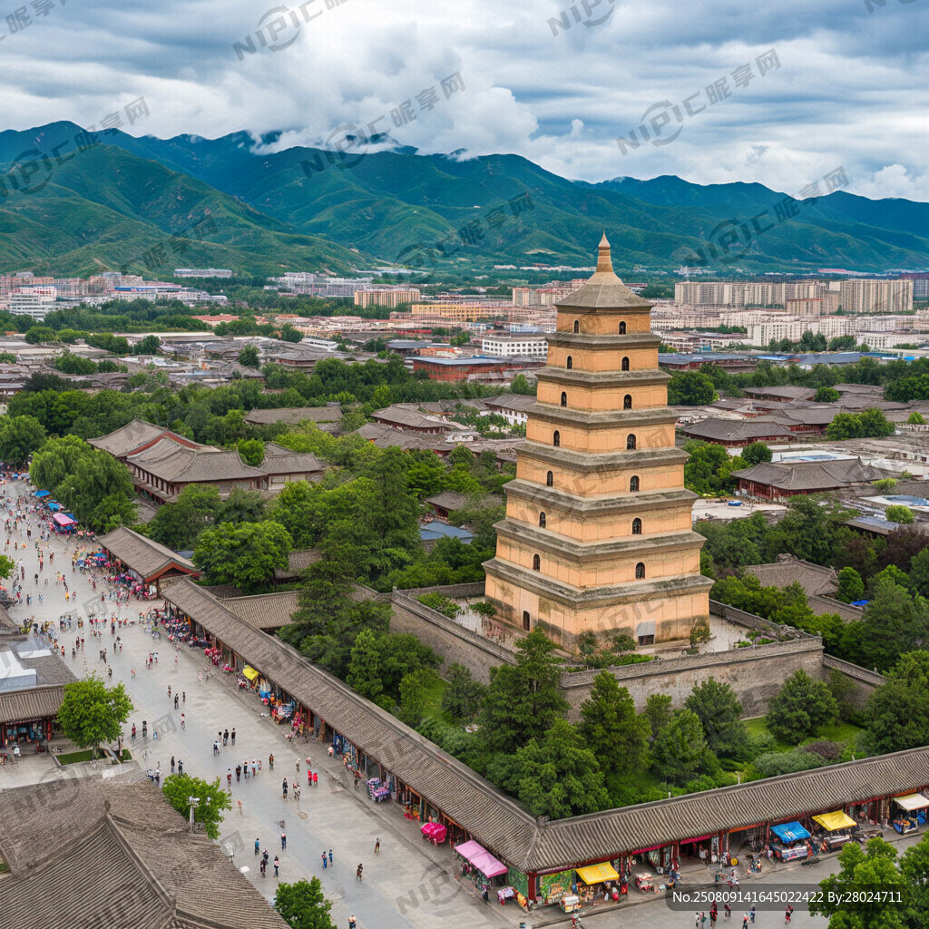 唐朝 大雁塔   摊位 人物 