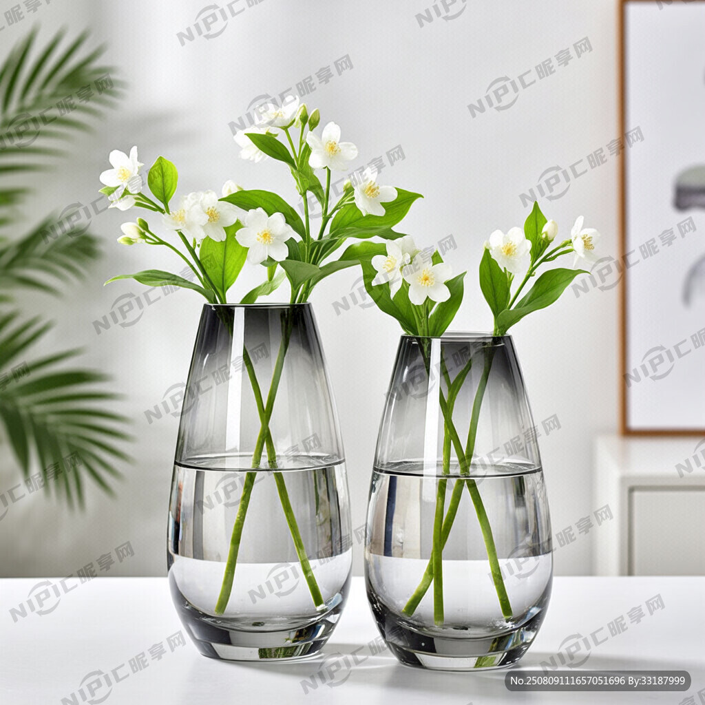 两个高长圆型花瓶  透明并排放