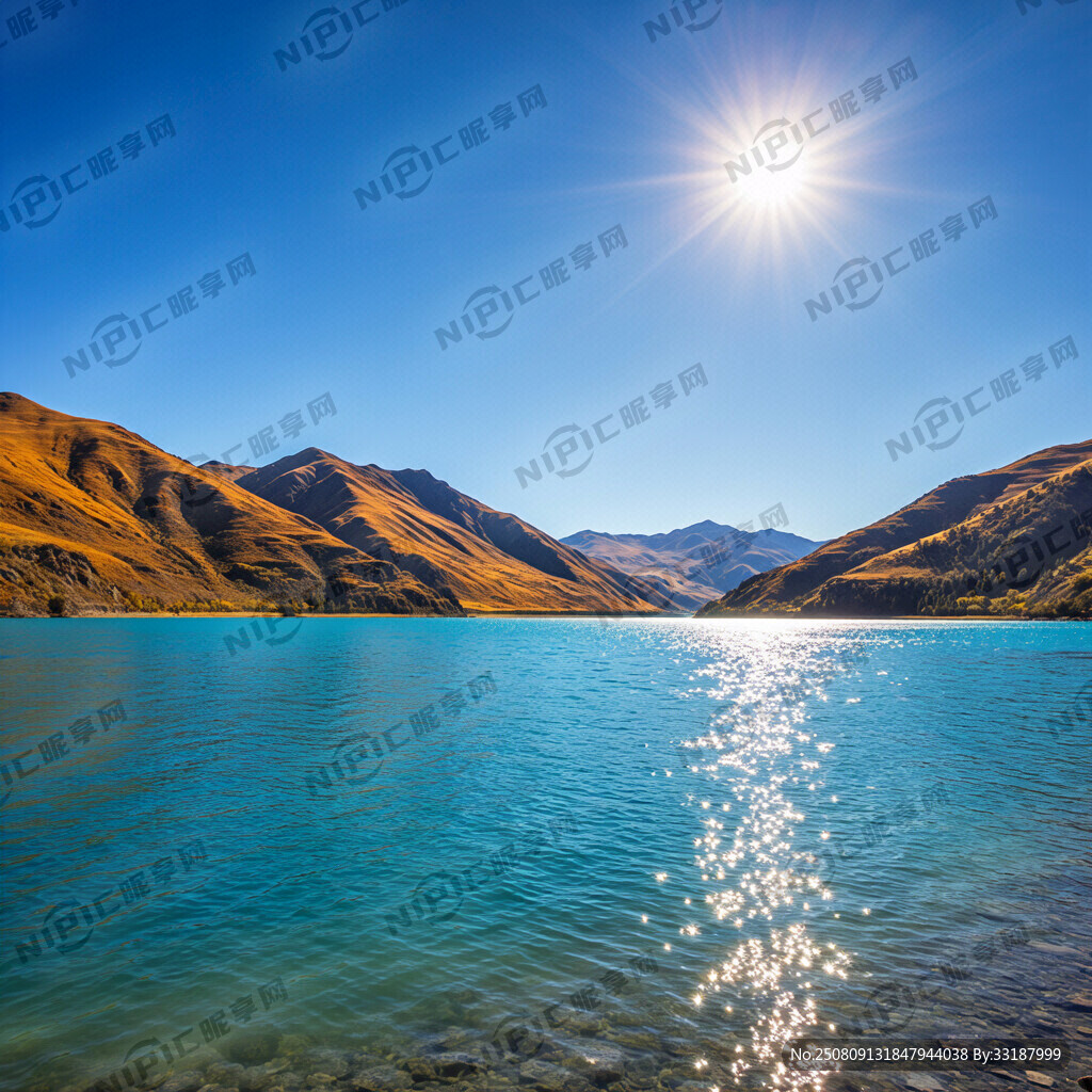 蓝色湖水   太阳高照