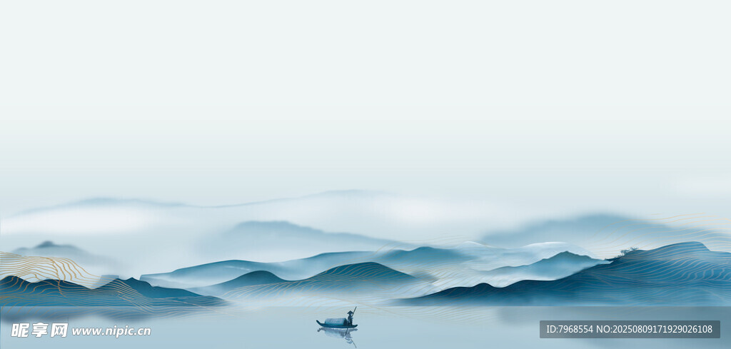 中国风水墨山水画海报素材背景