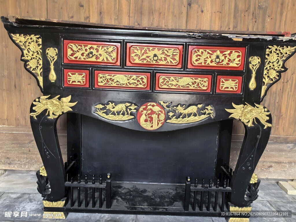 中式传统雕花黑色供桌