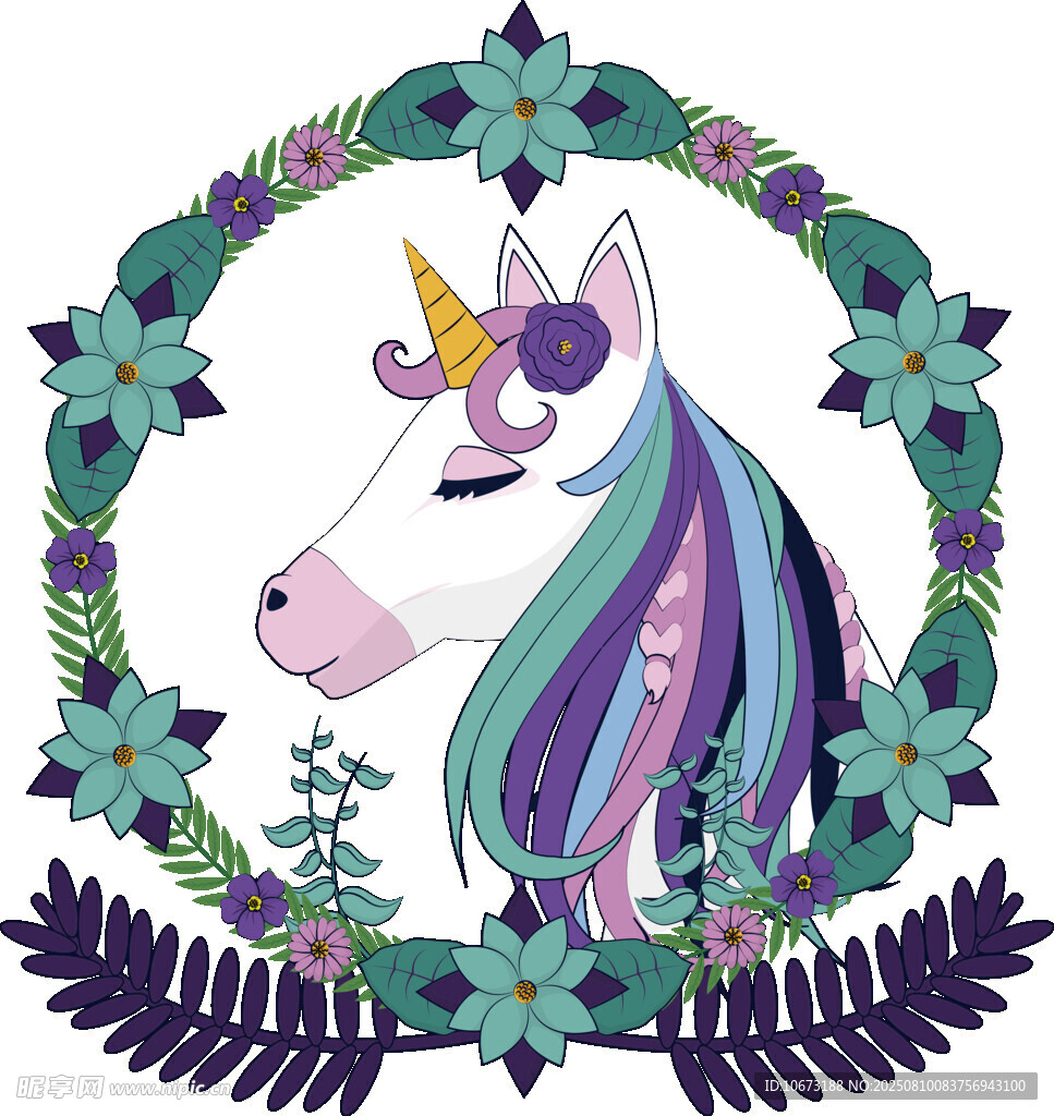 梦幻独角兽花环插画