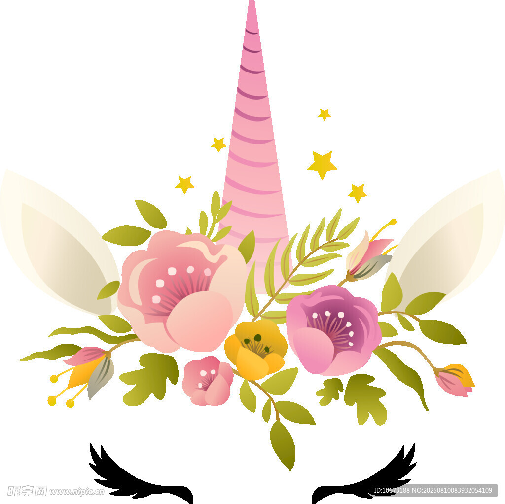 独角兽花卉头像插画